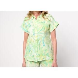 Belle Kim Gravel Size L Gelato Green Cotton Gauze Camp Shirt A686031 NWOT